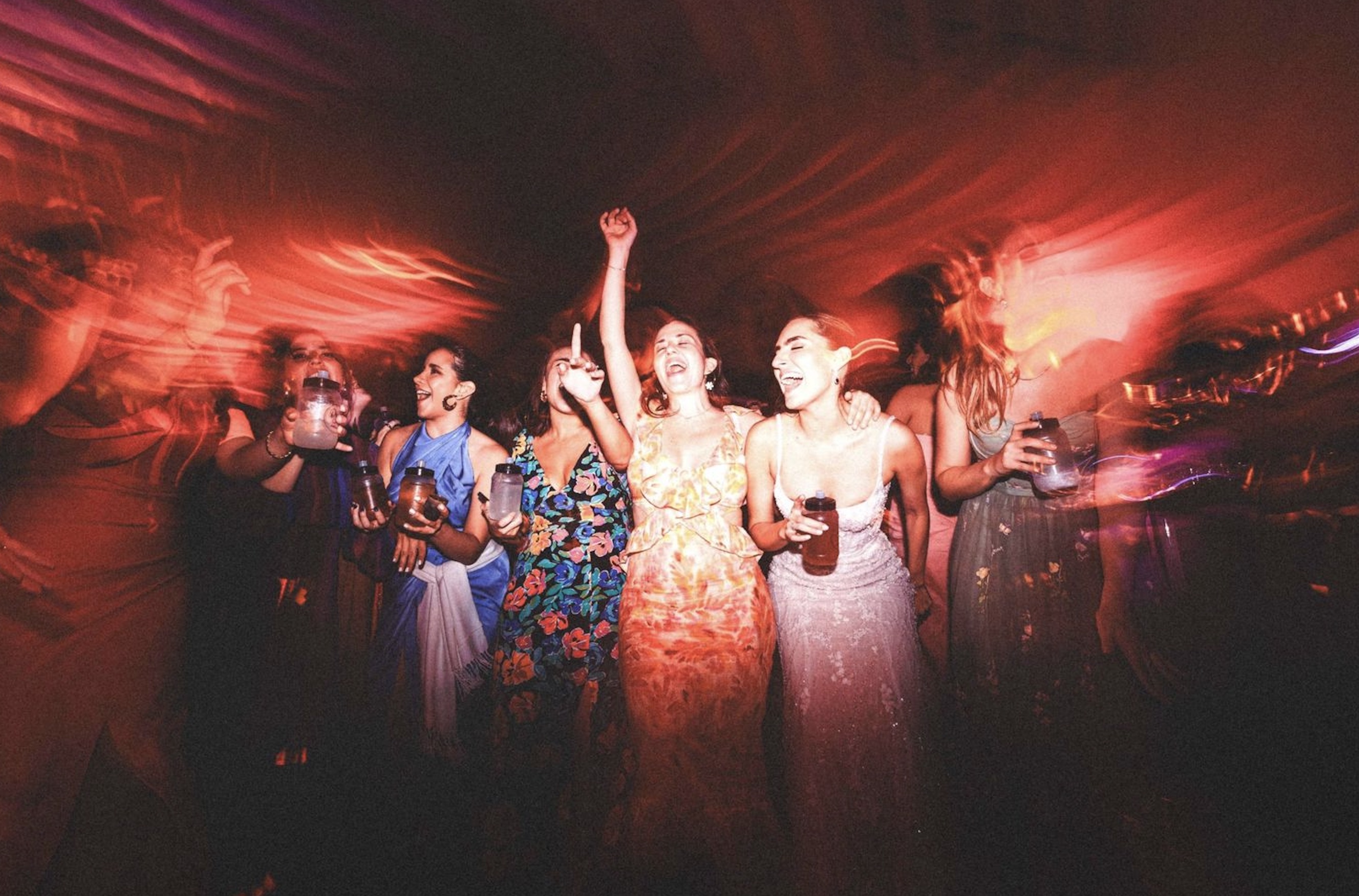 Guests celebrating together on the dance floor